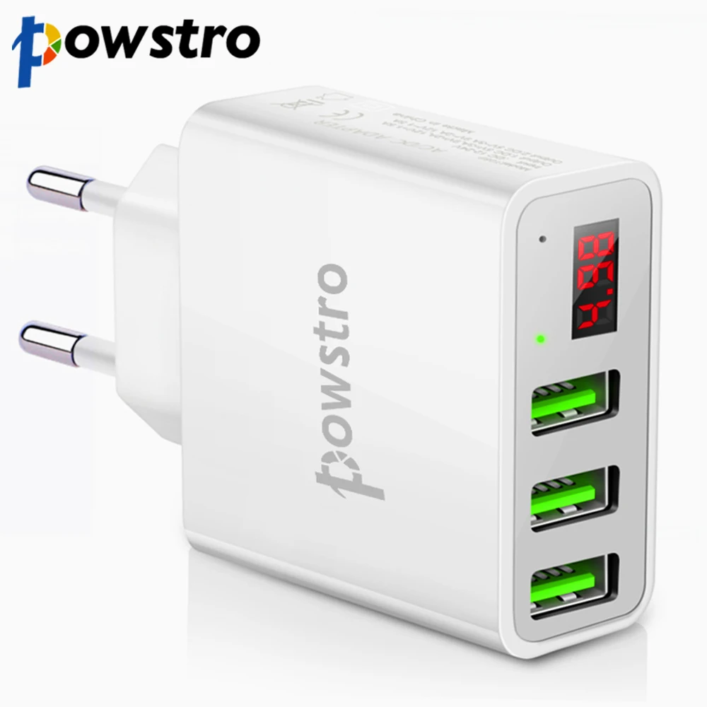 

Powstro Universal 3/2 USB Charger Digital Display Mobile Phone Wall Charger Portable Travel Charger Adapter for iPhone X 8 7 Plu