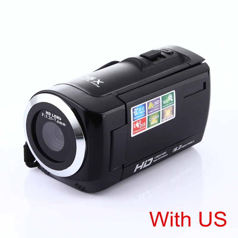 ELRVIKE HD 1080P Цифровая камера HDV видеокамера 16MP 16x зум COMS сенсор 270 градусов 2,7 дюймов TFT ЖК-экран Камера - Цвет: Black US
