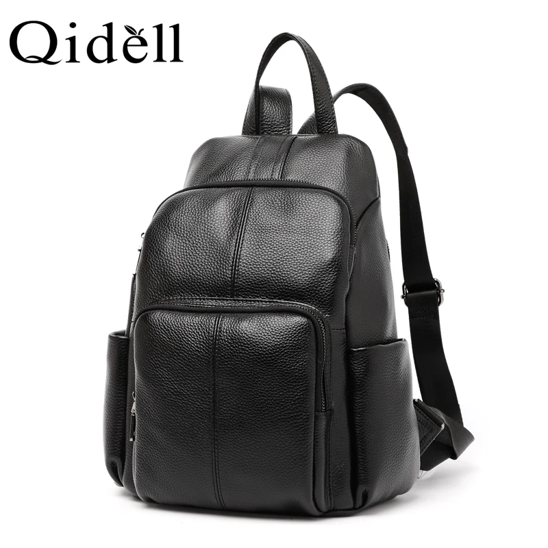 

2018 Soft Handle Solid Softback Zipper Genuine Leather Women Backpacks with Silt Pocket Preppy Style Shoulder Bag