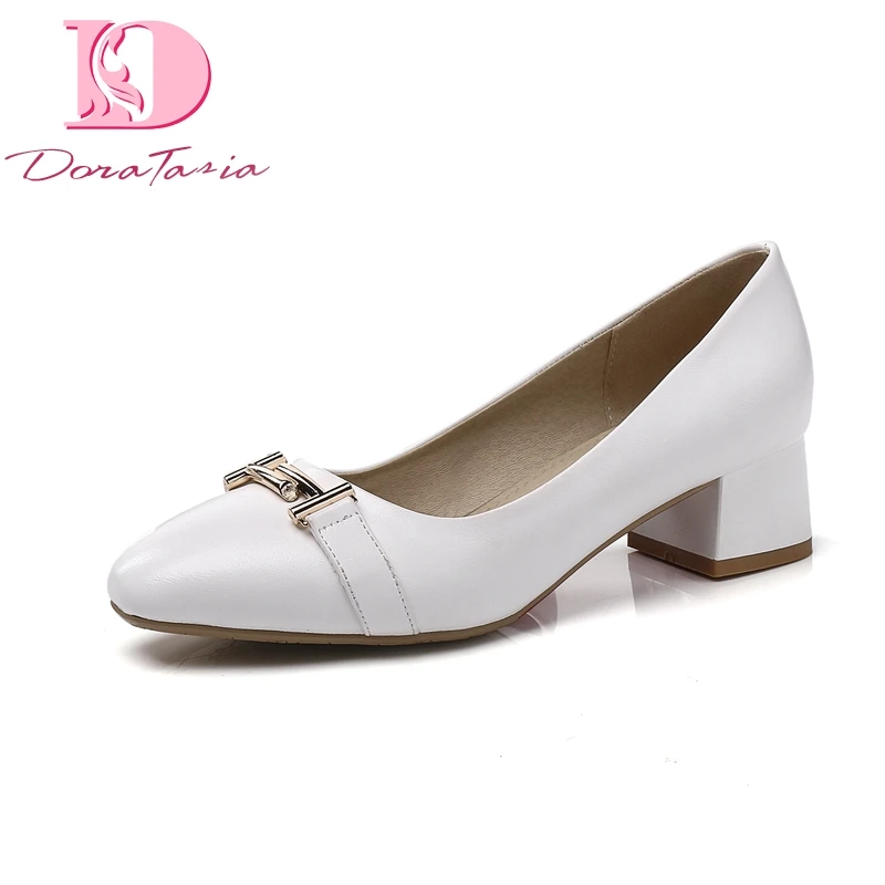 

Doratasia Brand Big Size 43 Top Quality Fashion Design Chunky Heels women's Shoes Woman Squate Toe Metal Decoration Pumps Woman