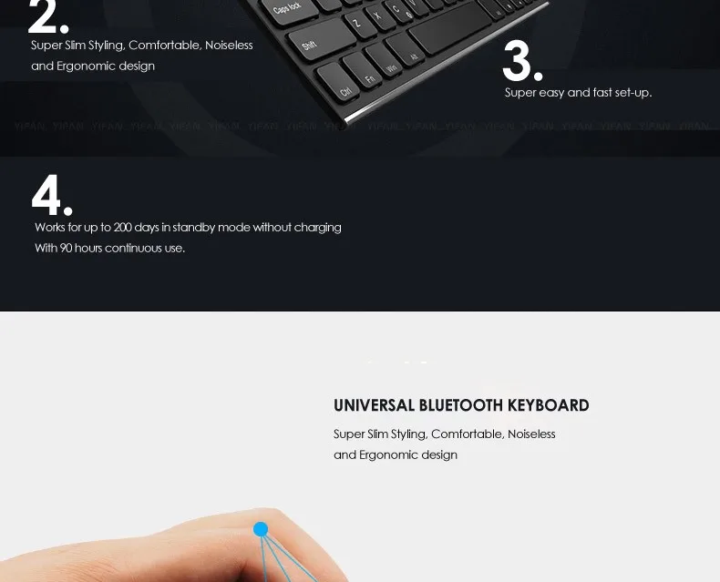 B. o. w Bluetooth клавиатура, нержавеющая сталь Универсальная Портативная Беспроводная клавиатура для смартфонов и планшетов, с перезаряжаемой