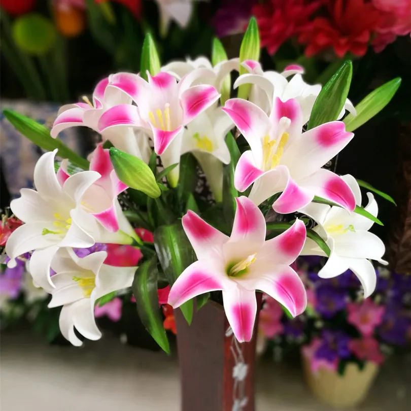 Искусственные цветы лилии из пенопласта имитация с двумя цветами и одним бутоном