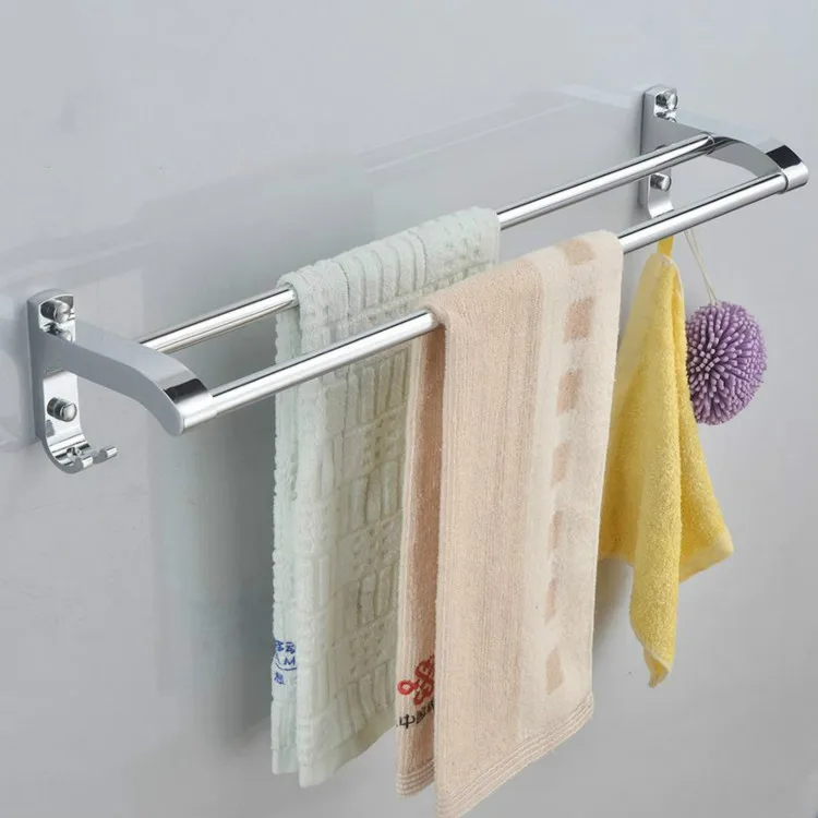 

59cm Drill Double Towel Bars Towel Holder Stainless Steel Towel Rail Rack Chrome Finished Bathroom Storage Accessories