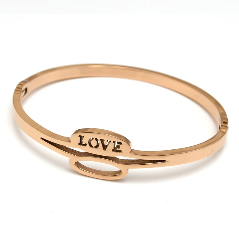 

Ladies Party Jewelry Women's Titanium Steel Rose Gold Color Bangle Bracelet with LOVE Letters without Stone for Girl SS017B