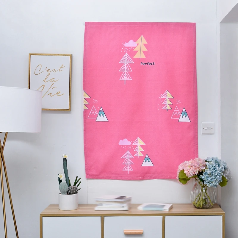 

Colorful Pink Printed Shower Tower Curtains Finished Short Curtains Simple Punch-Free Velcro Printed Curtains Jacquard Screening