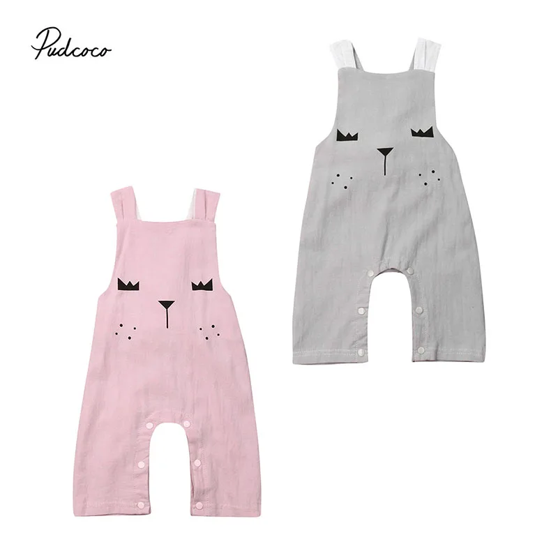 

2019 Brand New Infant Baby Girls Halter Bow Animal Romper Jumpsuit Sleeveless Cute Bunny Print Playsuit Outfits Baby Clothes