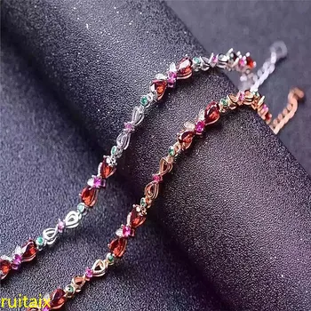 

KJJEAXCMY fine jewelry 925 pure silver inlaid with Natural Crystal Garnet Bracelet, gold and silver jewelry