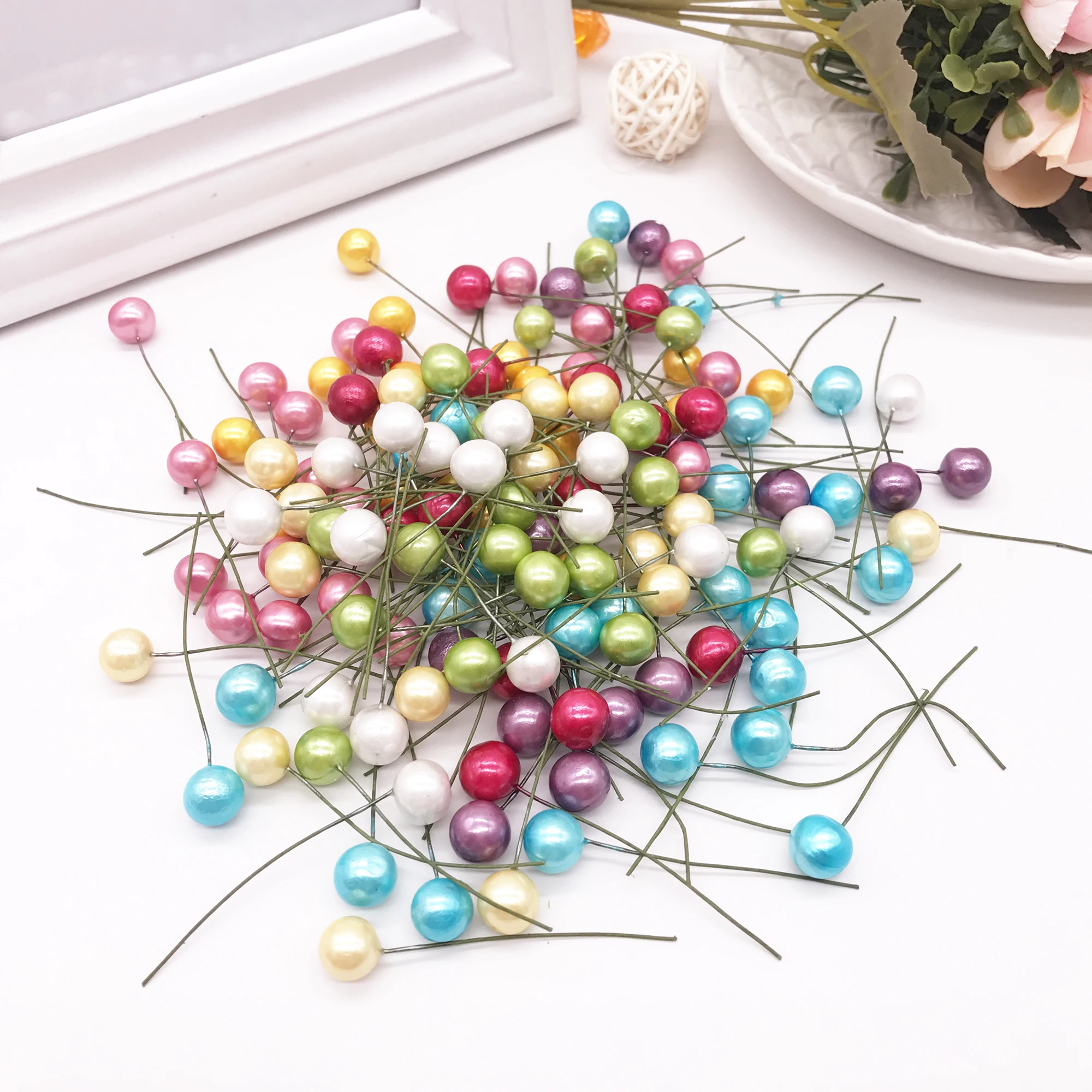 

10pcs/lot mini plastic Artificial flower pearl stamens small berries cherry pearlescent wedding DIY gift boxes decorated wreaths