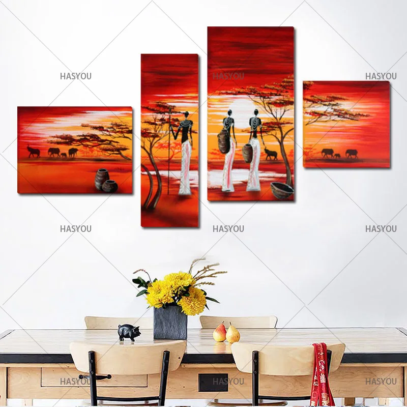 Unframed-4-Panels-Large-African-Landscape-Picture-Wall-Art-Handmade-Modern-Landscape-Oil-Painting-On-Canvas
