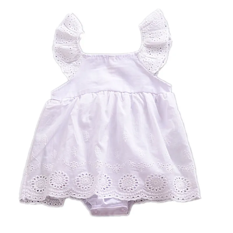 

Summer Baby Girls Dress Hollow Embroidered Cotton Triangular Skirt Fashion Floral Short White Color 1-3y Princess Elegant Dress