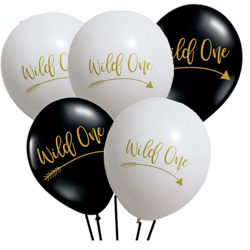 10pcs Baby 1st One Year Old Happy Birthday Balloons Black White