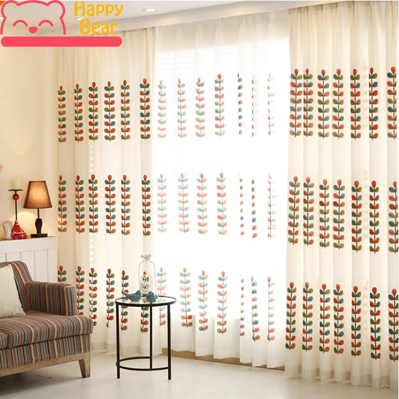 

Customized Embroidered floral Tulle Curtain Modern Pastoral Polyester Decorative Window Curtains for Living Room Custom Curtain