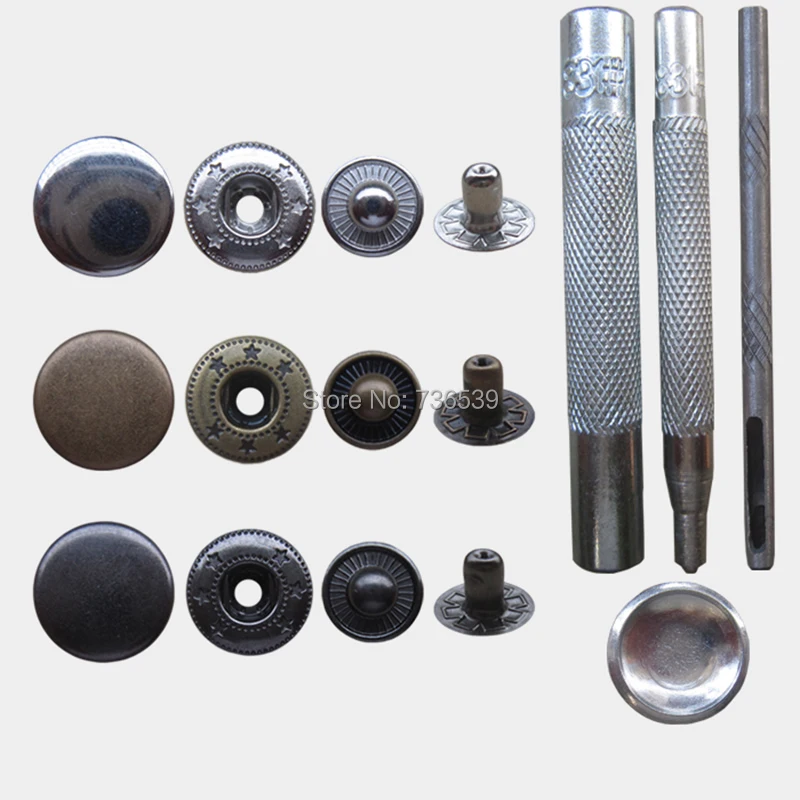 Free shipping 200sets 15mm#831+installation tool four part brass button ...