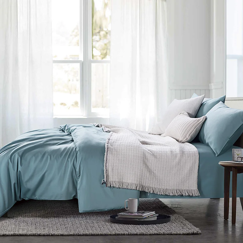 Posodono Wholesale High quality Bedding set 100% Egyptian cotton bed linen blue solid modern style long stapled home textile | Дом и сад