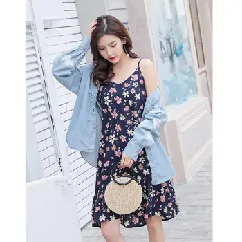 

Fashion Floral Printing Summer Dress Flouncing Spaghetti Strap Dress Women