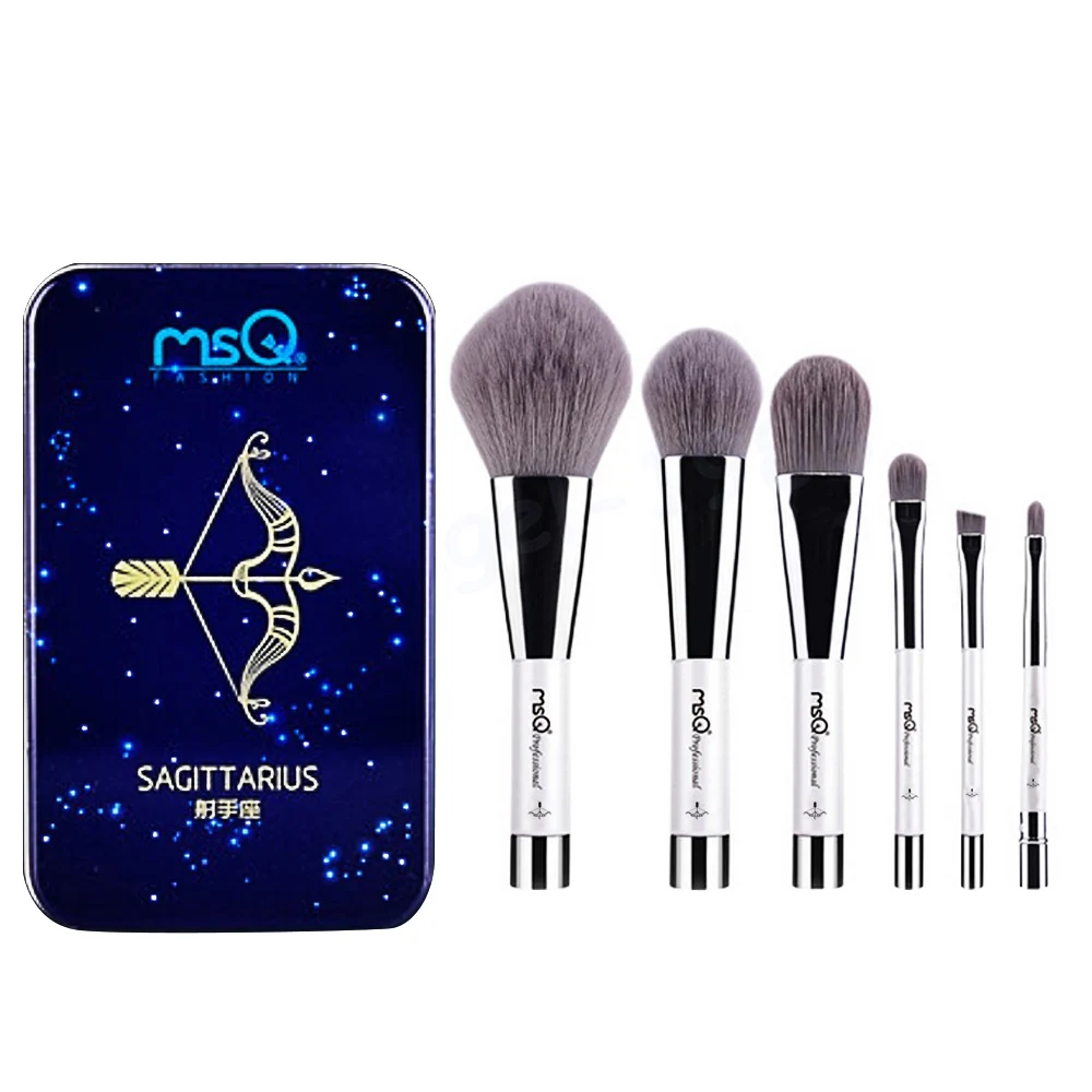 6 Pcs Makeup Kosmetik Serat Arang Bambu Brush Blush Powder Foundation Eye Shadow Alis Bibir Alis Mata Kit dengan Besi Case Sagitarius-Internasional