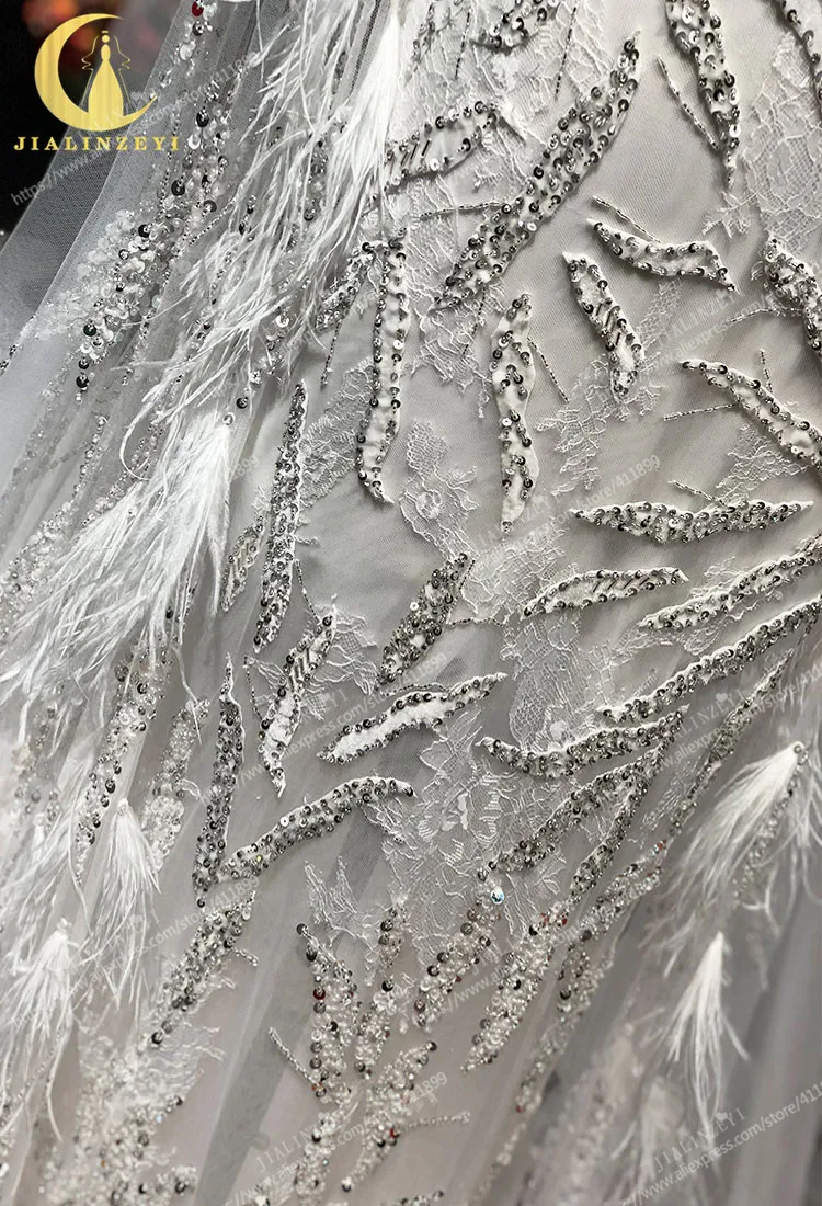 JIALINZEYI, сексуальное, Zuhair Murad, с высоким воротом, с бусинами, с перьями, Русалка, накидка, роскошное свадебное платье, свадебное платье