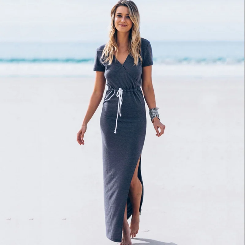 

Casual Sheath V-Neck Short Sleeve Dress Fashion Women Summer Dress Vestido