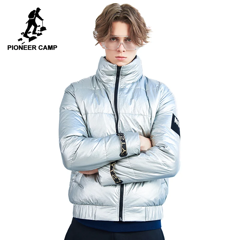 Мужская пуховая куртка Pioneer camp модная теплая Серебристая с воротником стойкой