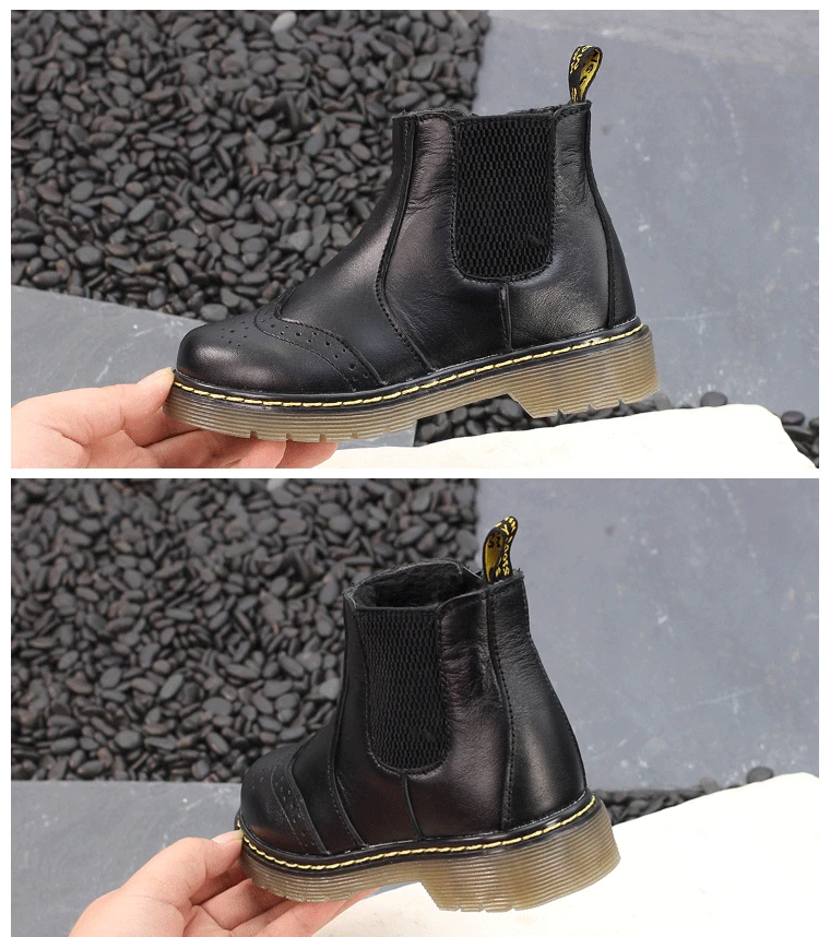 Зимняя детская обувь с густым мехом; ботинки «Челси» из натуральной кожи; детские зимние ботинки; брендовые осенние модные кроссовки для мальчиков и девочек