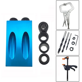 

Woodworking Pocket Hole Jig Kit 6/8/10Mm Angle Drill Guide Set Hole Puncher Locator Jig Drill Bit Set Diy Carpentry Tool