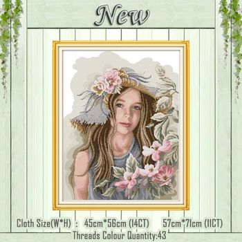 

Teenage girl flowers decor paintings counted printed on canvas DMC 14CT 11CT Chinese Cross Stitch Needlework Set Embroidery kits