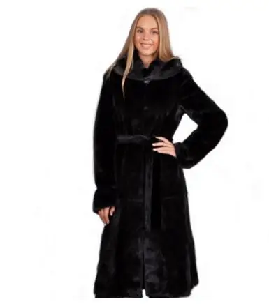 Новинка Xs/6Xl женские большие размеры черные куртки с капюшоном из искусственного меха длинная секция искусственный мех меховая верхняя одежда женские повседневные меховые пальто K834