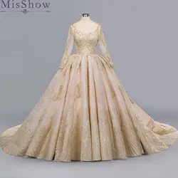 2019 роскошное блестящее свадебное платье robe de soiree с длинными рукавами и круглым вырезом Свадебное платье mariage красивое свадебное платье