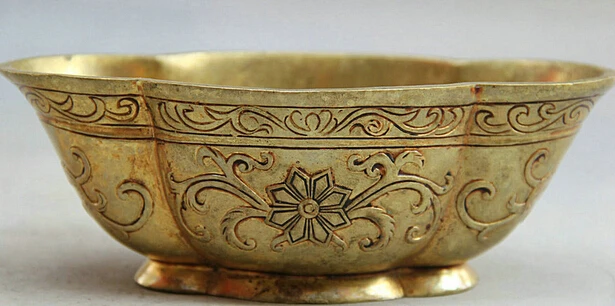 

JP S0524 Marked Chinese Dynasty Qianlong Copper Offering blossom Rice Basin Bowl