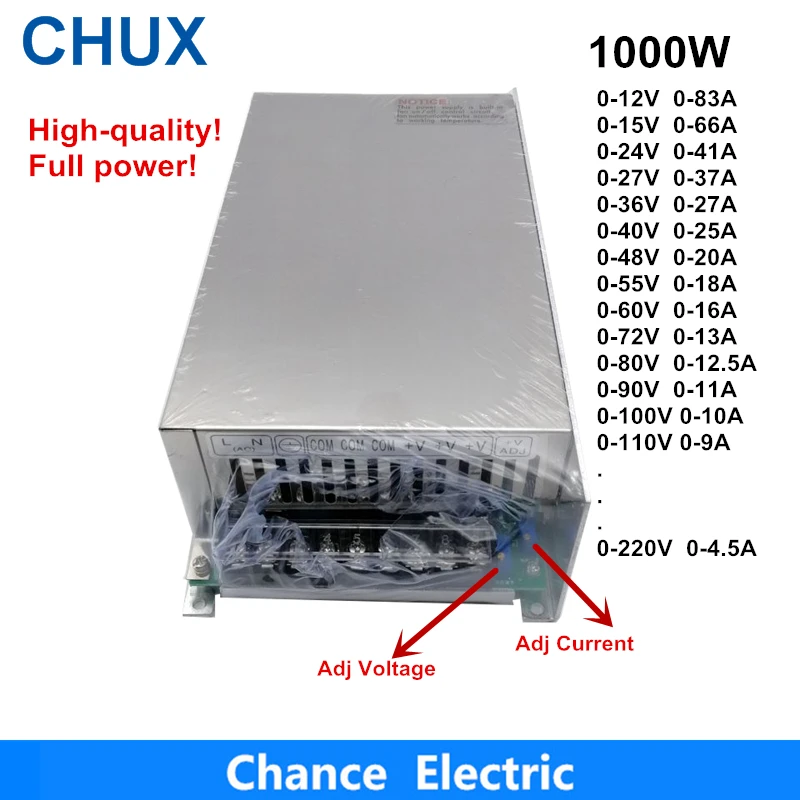0-12v 15v 24v 36v 48v 55v 80 72 60v v v 90v Ajustável Fonte de Alimentação de Comutação 1000w Fonte de Alimentação Led 1000w 110/220v ac para dc Smps 2 Fonte de alimentação de comutação