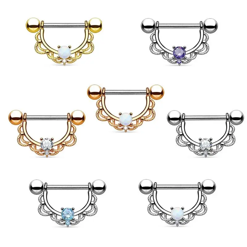 

2Pcs New Arrival Zircon Opal Leaf Style Dangle Nipple Rings Shape Piercing Shield Bars Surgical Steel Piercing Nipple Piercing