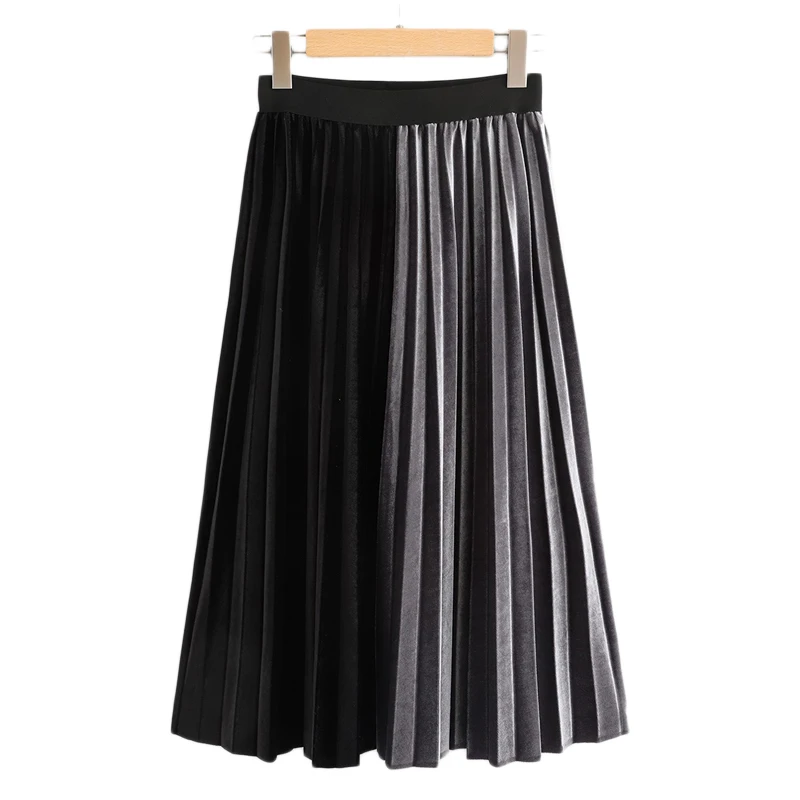 ROMWE черный цвет блок плиссированная длинная юбка для женщин Повседневное осень одежда мода для женщин s Одежда Весна женский Макси юбка
