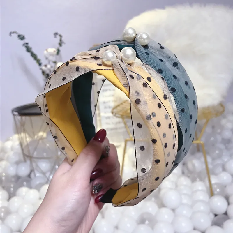 

Korea Floral Polka Dot Bow Pearl Hairbands Rabbit Ear Hair Accessories Hair Bows Flower Crown Headbands For Women Hairband