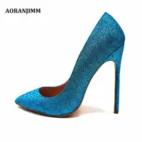 Free shipping real pic AORANJIMM blue glitter shiny hot sale discount brand shoes woman lady 12cm high heel shoes pump size 12