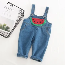 Демисезонный мальчики девочки ковбойские Джинсовые штаны на лямках принт Повседневное пластырь арбуз брюки шута комбинезоны