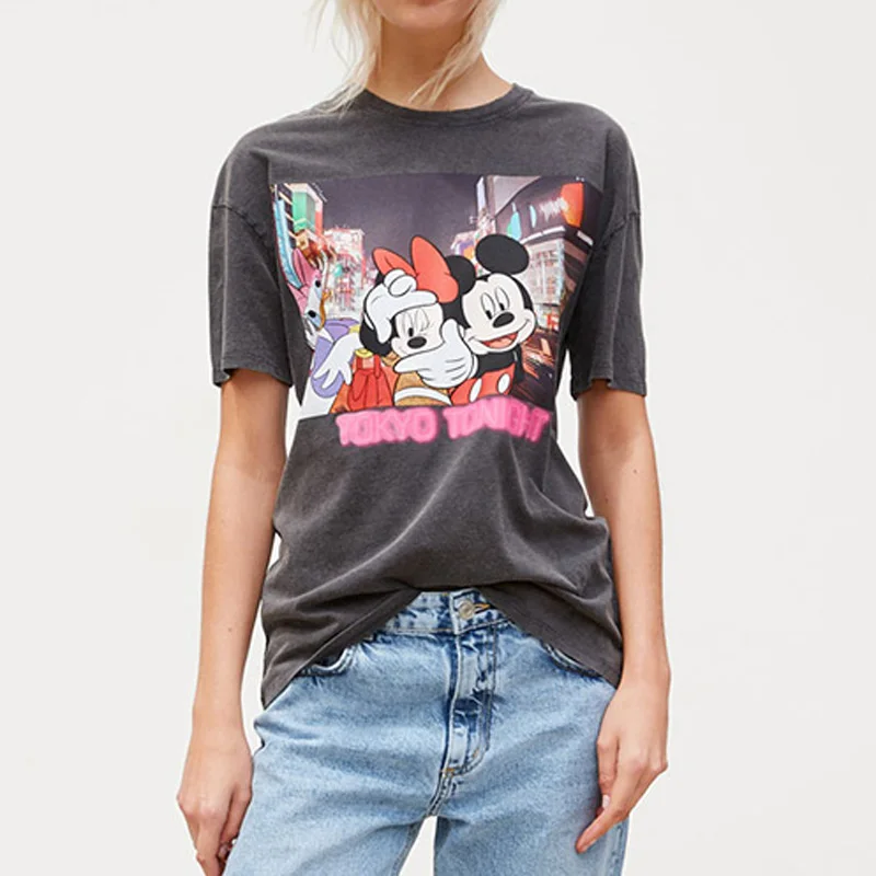 

Cartoon Animal Printed Black Tees Womens Summer t Shirt women Tops Femme Camisetas Verano Mujer Streetwear Cotton Shirts ES32