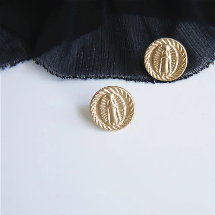 Винтажные золотые матовые серьги гвоздики Mary Portrait Coins для женщин с круглыми