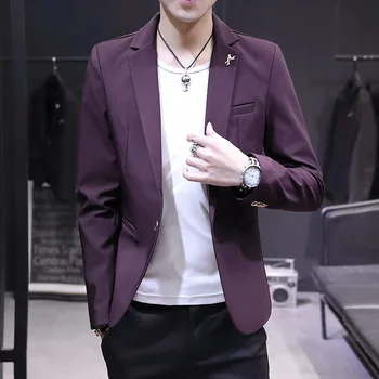 

2019 New Spring and Autumn Korean Version Thin Youth Jacket Solid Color Blezer Masculino