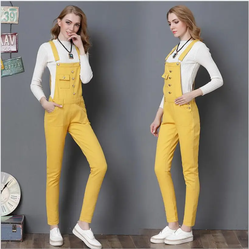 yellow denim dungarees