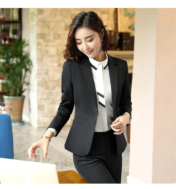 Женский деловой костюм юбка комплект 2019 Осень Новый офисный черный длинный рукав маленький костюм куртка тонкая юбка и брюки комплект
