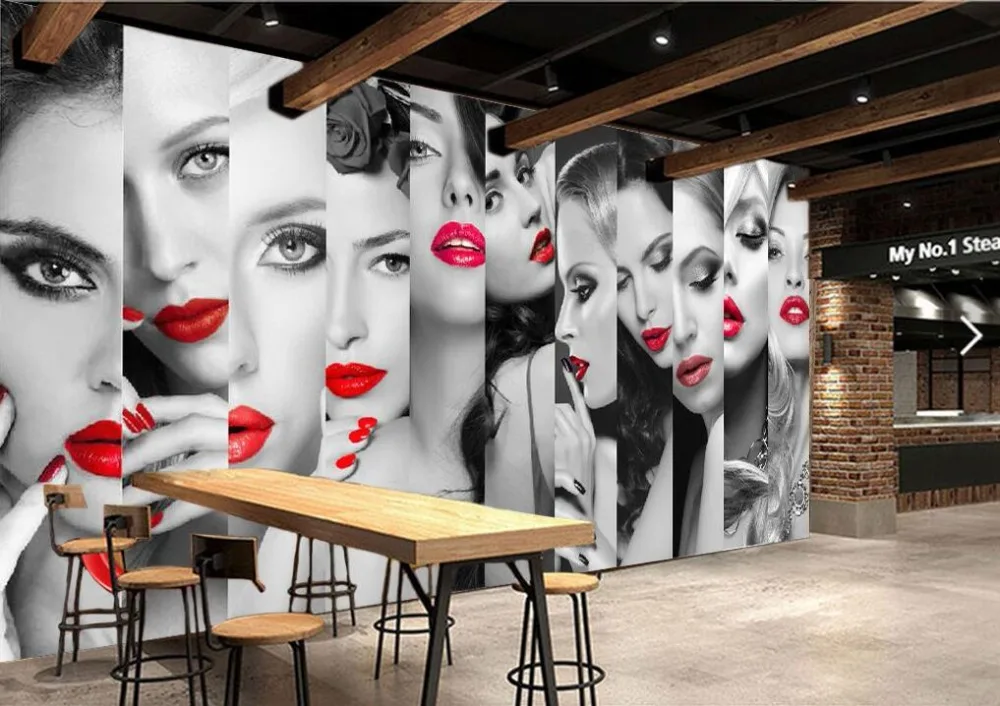Beibehang настроить любой размер обои фрески модный, с изображением красных губ красота магазин одежды фон стены 3d обои papel tapiz