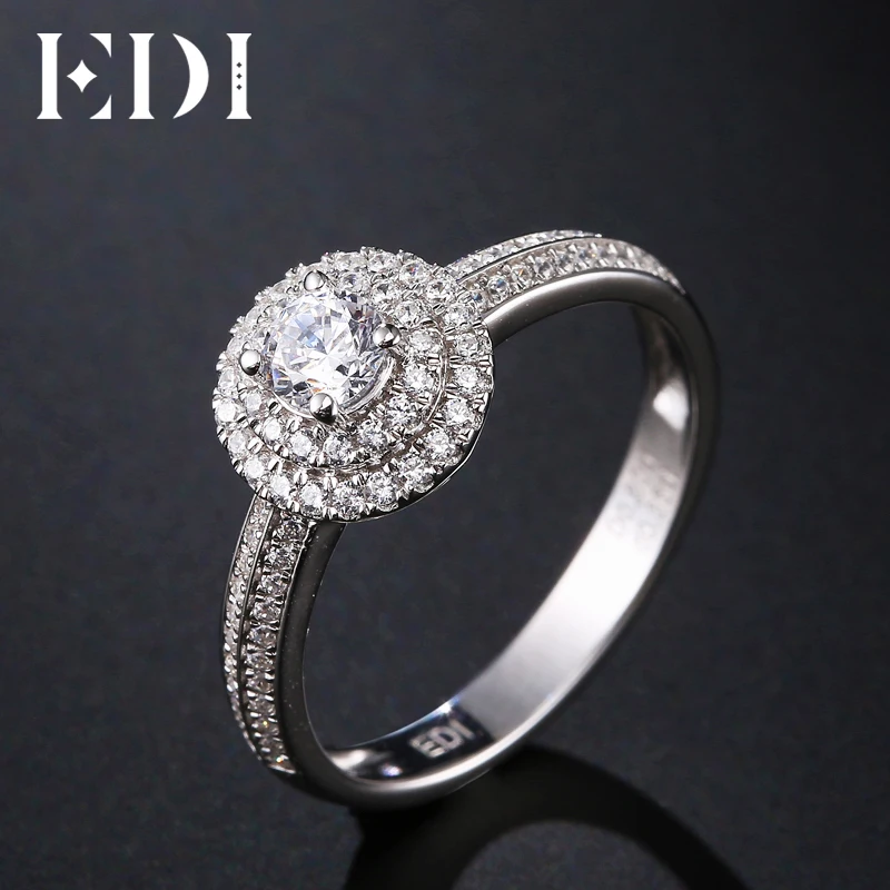 EDI классический 0.3ct круглый натуральный бриллиант 18K белое золото обручальные кольца для женщин ювелирные украшения