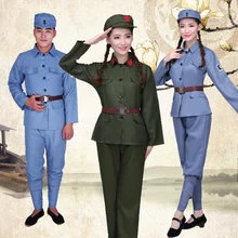 Зеленый красный армейский спектакль восьмого пути армии войны освобождения мужчин и женщин красные охранники костюмы танцевальная форма костюмы для хора