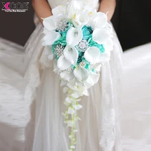 Водопад Зеленые Белые Свадебные цветы Свадебные букеты искусственный жемчуг Кристалл Свадебные букеты букет De Mariage Роза