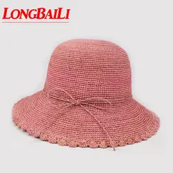 Летняя мода 59 см большой Headsize широкими полями рафии соломенная Пляжная Шляпа Для женщин ведро шапки женский SWDS006