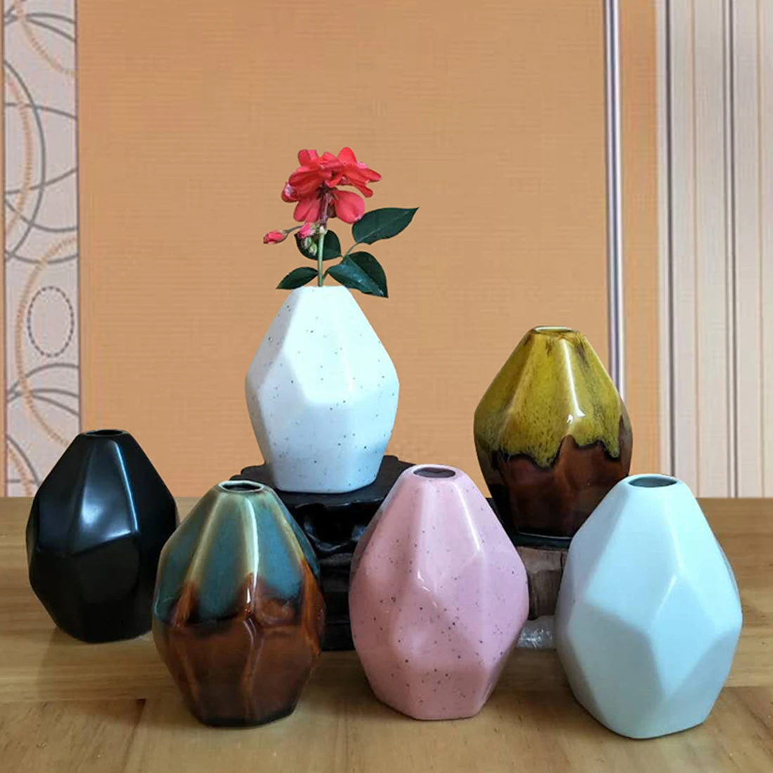 

European Style Ceramic Vase Lovely Jardiniere Flower Holder Multiaspect Geometryome Desktop Ornaments Home Decor