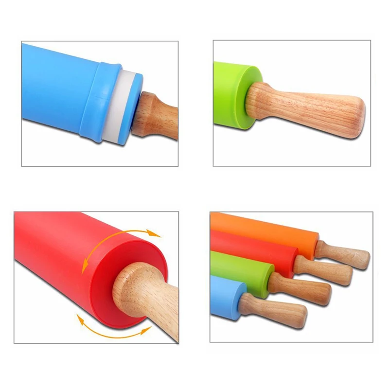 Силиконовая Скалка RSCHEF с ручкой из массива дерева|rolling pin|rolling pin siliconerolling stick |