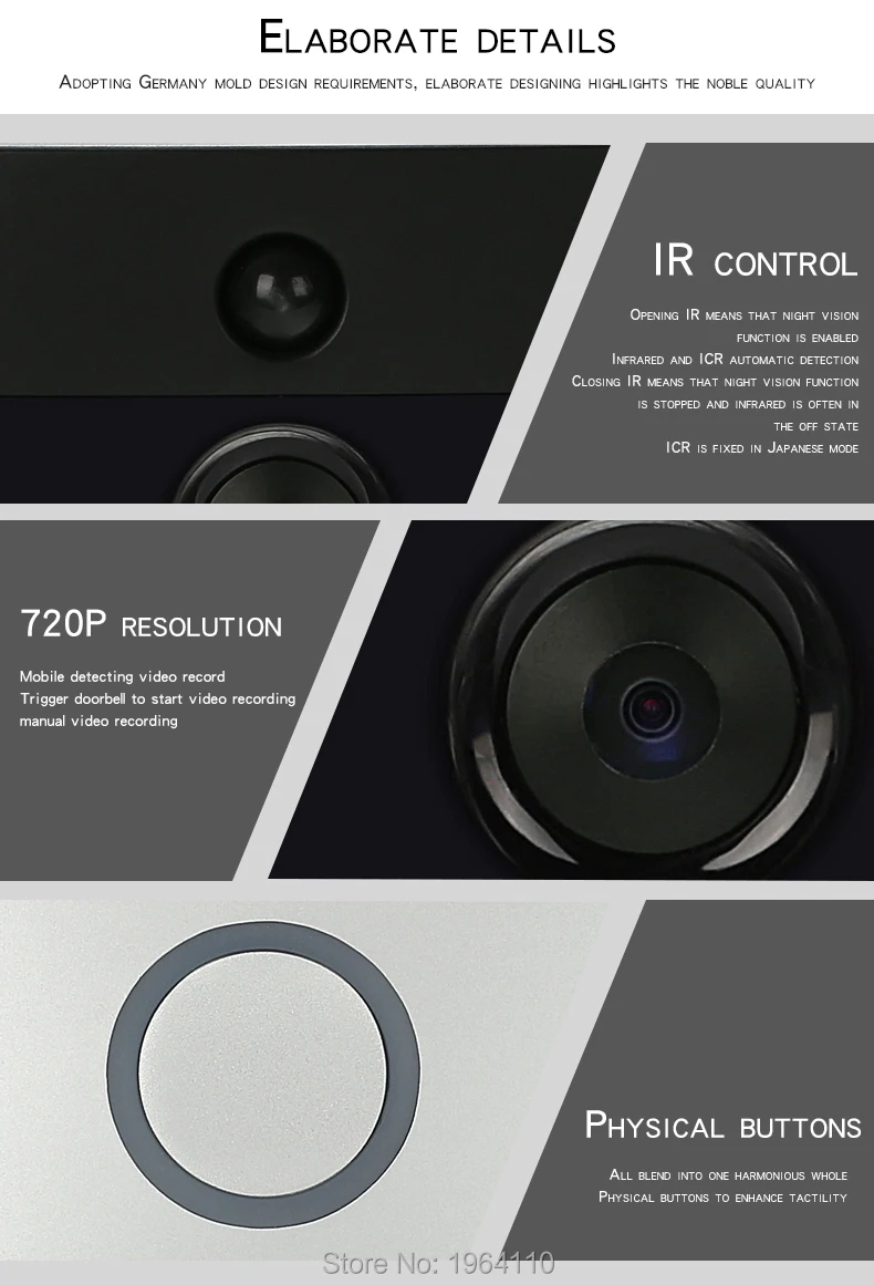 Wireless Visible TalkBack Doorbell with 720P Camera & PIR Sensor & One-Button WIFI Connection & Dingdong Ring & Free Mobile APP_F11
