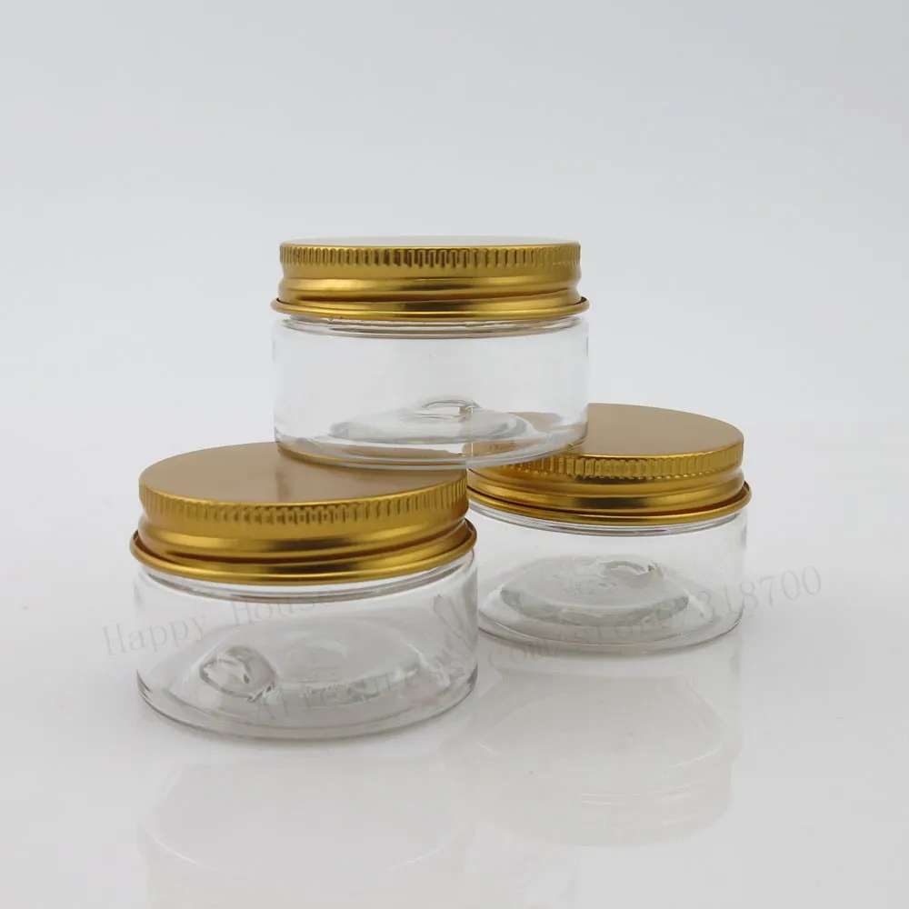 60pcs/lot 30g Empty PET plastic jars with aluminum gold lids, 1oz Clear