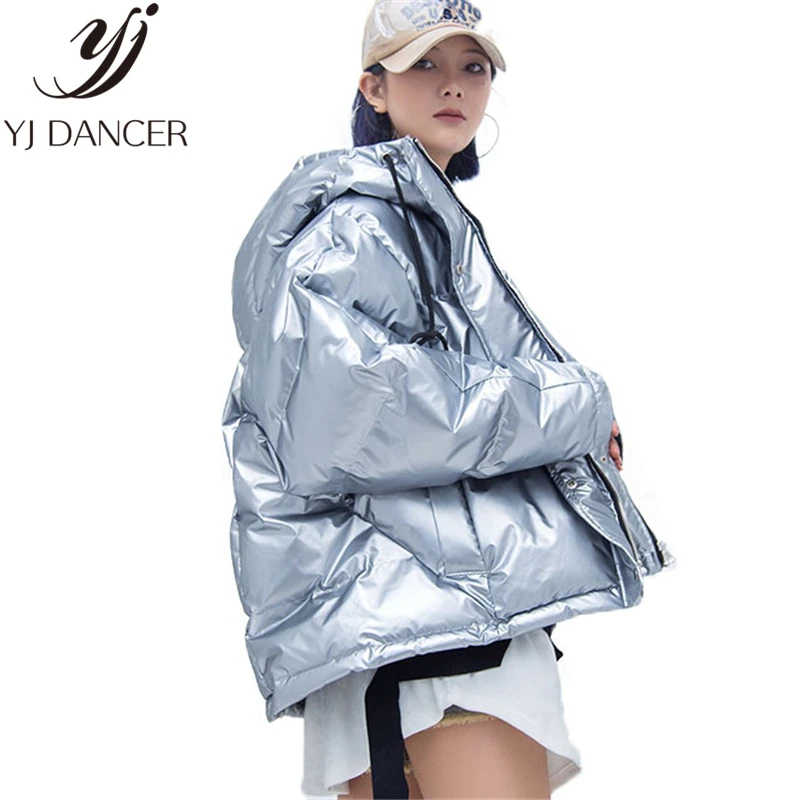Veste Bas Parkas Vers Brillant Hip vent Hop Coton Femme Hiver Silver Argent Coupe 2018 Manteau Tendance Mode Chaud Nouvelle L312 Pu Le 6xzCc0q